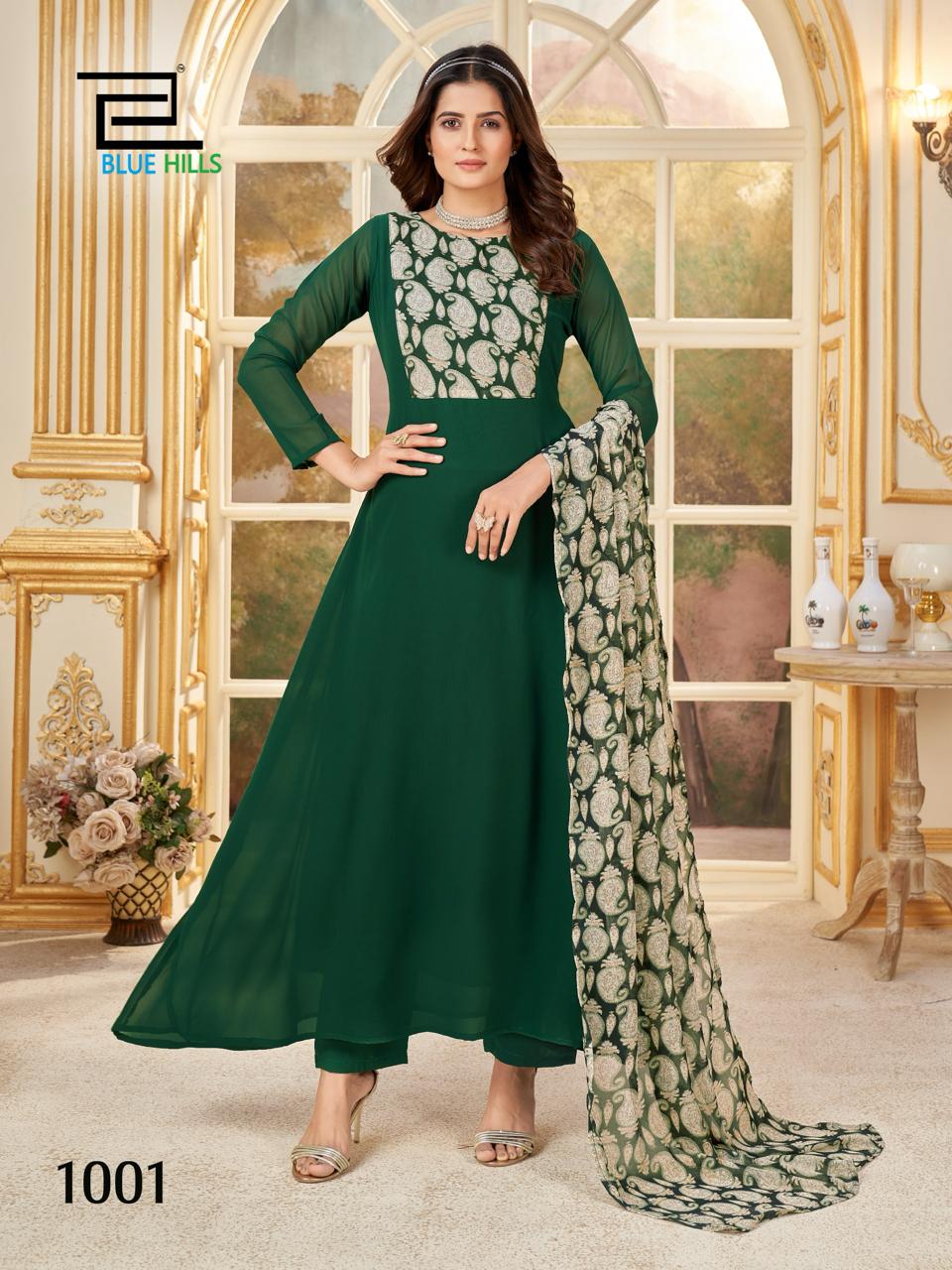 Blue Hills Nithya Printed Anarkali Kurti With Bottom Dupatta Wholesale Clothing Distributors In India
